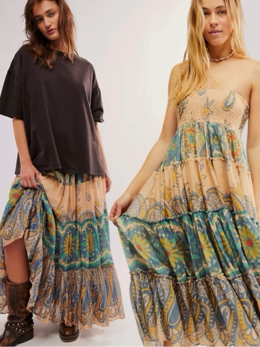 Free People Super Thrills Convertible Maxi Skirt Dress XL Blue Sky Combo NWT